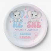 Geslacht onthult roze en blauwe olifant papieren bordje (Voorkant)