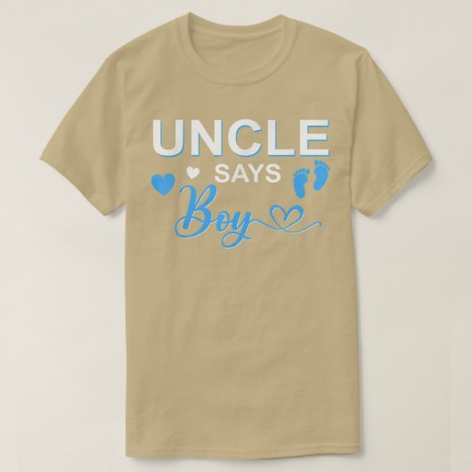 Geslacht oom zegt dat jongen baby t-shirt (Design voorkant)