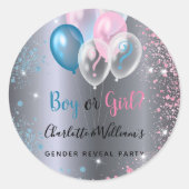 Geslacht openbaring blauw roze zilver ronde sticker (Voorkant)