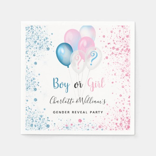 Geslacht openbaring meisje blauw roze glitter servet (Voorkant)