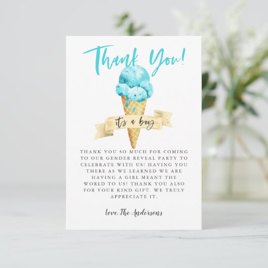 Geslacht over het geslacht Blue Ice Cream Bedankkaart (Staand voorkant)