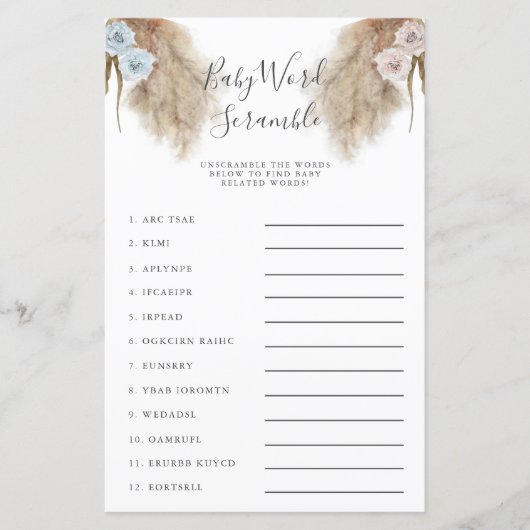 Geslacht Pampas Grass Baby Word Scramble Game (Voorkant)