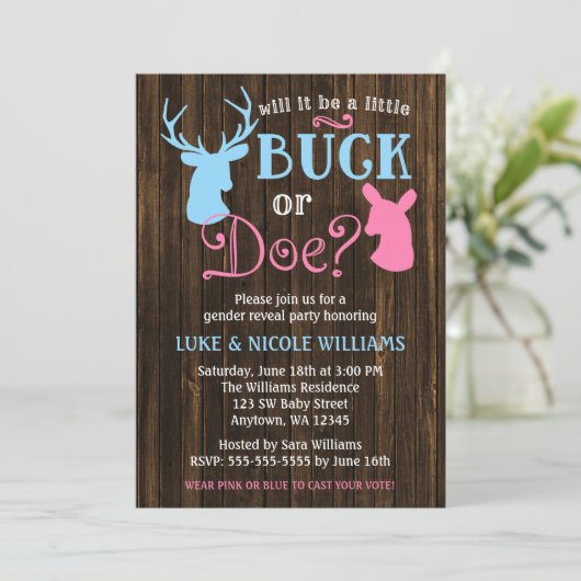 Geslacht Reveal Feest Baby Shower voor Bok of Ree Kaart (Staand voorkant)