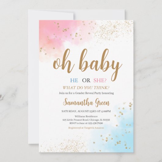 Geslacht Revel Roze Blauw Oh Baby Baby shower Kaart (Voorkant)