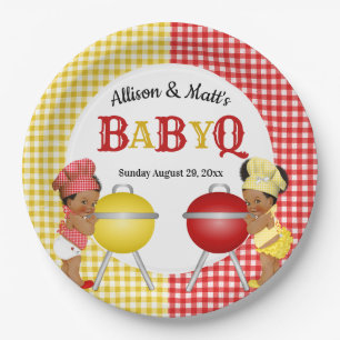 Geslacht Rood Geel Gingham Baby Q BBQ Papieren Bordje
