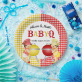 Geslacht Rood Geel Gingham Baby Q BBQ Papieren Bordje (Feest)