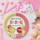 Geslacht Rood Geel Gingham Baby Q BBQ Papieren Bordje (Feest)