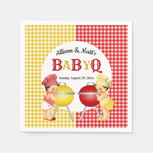 Geslacht Rood Geel Gingham Baby Q BBQ Servet (Voorkant)