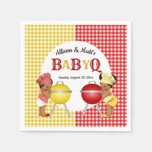Geslacht Rood Geel Gingham Baby Q BBQ Servet (Voorkant)