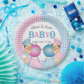 Geslacht Roze Blauw Gingham Baby Q BBQ Papieren Bordje (Feest)