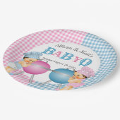Geslacht Roze Blauw Gingham Baby Q BBQ Papieren Bordje (Gekanteld)