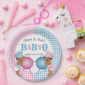 Geslacht Roze Blauw Gingham Baby Q BBQ Papieren Bordje (Feest)