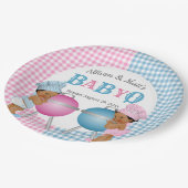 Geslacht Roze Blauw Gingham Baby Q BBQ Papieren Bordje (Gekanteld)
