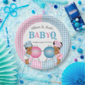 Geslacht Roze Blauw Gingham Baby Q BBQ Papieren Bordje (Feest)