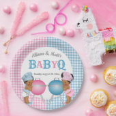 Geslacht Roze Blauw Gingham Baby Q BBQ Papieren Bordje (Feest)