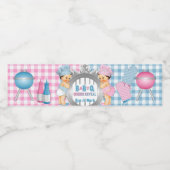 Geslacht Roze Blauw Gingham Baby Q BBQ Waterfles Etiket (Enkel label)