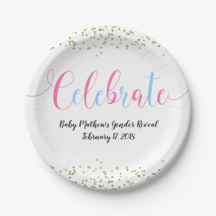 Geslacht Roze Blauwe Celebrate Gold Confetti Papieren Bordje
