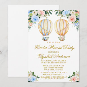 Geslacht Roze Blauwe Floral Hot Air-ballonnen Kaart