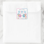Geslacht Roze Blue Gingham BabyQ BBQ Vierkante Sticker (Tas)