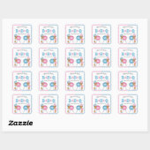 Geslacht Roze Blue Gingham BabyQ BBQ Vierkante Sticker (Vel)