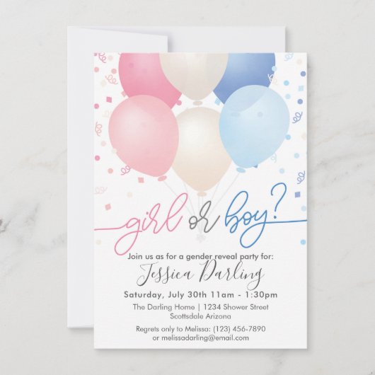 Geslacht Roze en Blauwe Balloons en Confetti onthu Kaart (Voorkant)