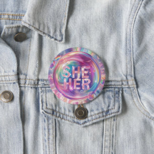 Geslacht Spreekt Zij/Haar Digitale Kunst Ronde Button 7,6 Cm