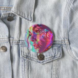 Geslacht Spreekt Zij/Haar Digitale Kunst Ronde Button 7,6 Cm