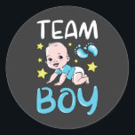 Geslacht Team Boy Party set Ronde Sticker<br><div class="desc">Gendereducatie Team Boy Party heeft funny Gender Reopenbaart Baby shower Matching Family Baby Funny Design Classic Collectie Classic Ronde Sticker.</div>