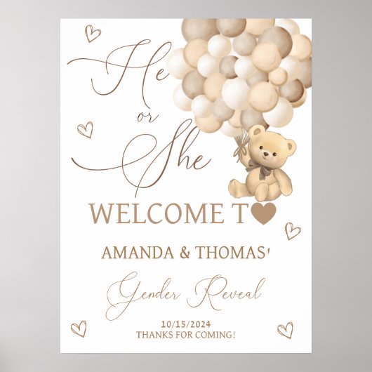 Geslacht Teddybeer onthult neutraal welkomstbord Poster (Voorkant)