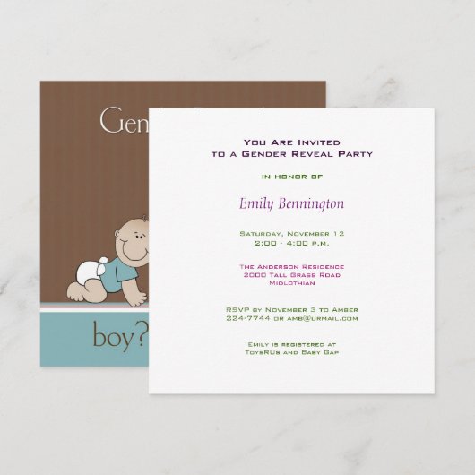 Geslacht Uitnodiging voor baby's (Voorkant / Achterkant)