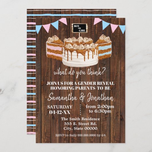 Geslacht van blauwe of roze Cake onthullen Baby sh Kaart (Voorkant / Achterkant)