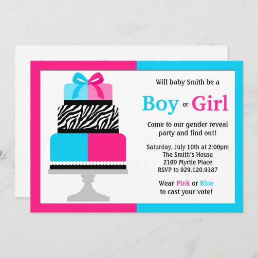 Geslacht Verhalen partijuitnodiging Roze Blauwe Ca Kaart (Voorkant / Achterkant)