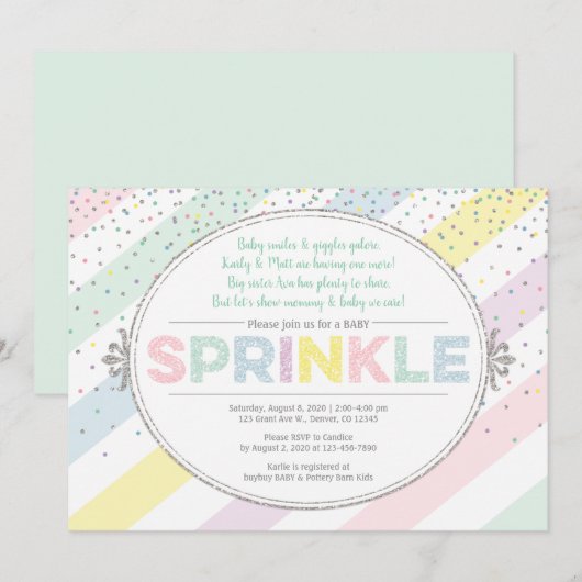 Geslachtneutrale baby Sprinkle Invitation Multicol Kaart (Voorkant / Achterkant)