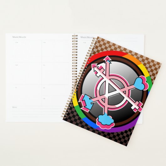Geslachtsanarchiesymbool, embleem op donker schaak planner (Display)