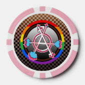 Geslachtsanarchiesymbool, embleem op donker schaak poker chips (Voorkant)