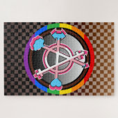 Geslachtsanarchisme symbool, embleem op donkere sc legpuzzel (Horizontaal)