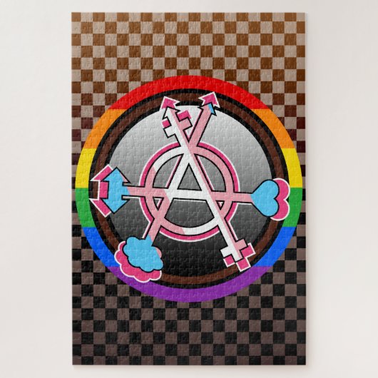 Geslachtsanarchisme symbool, embleem op donkere sc legpuzzel (Verticaal)