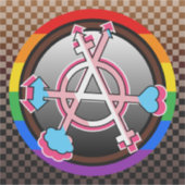 Geslachtsanarchisme symbool, embleem op donkere sc sticker (Voorkant)