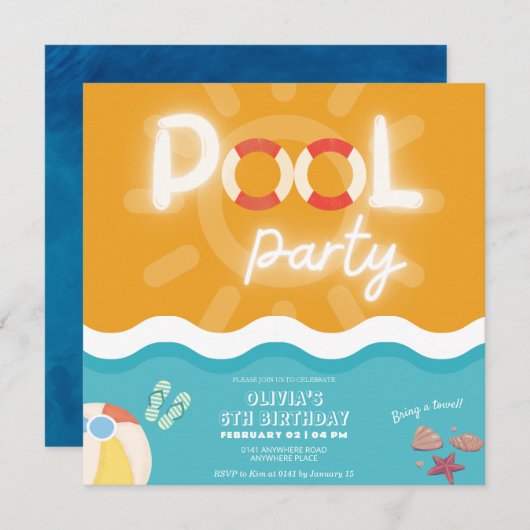 Geslachtsneutraal modern tropisch zwembad verjaard kaart (Voorkant / Achterkant)