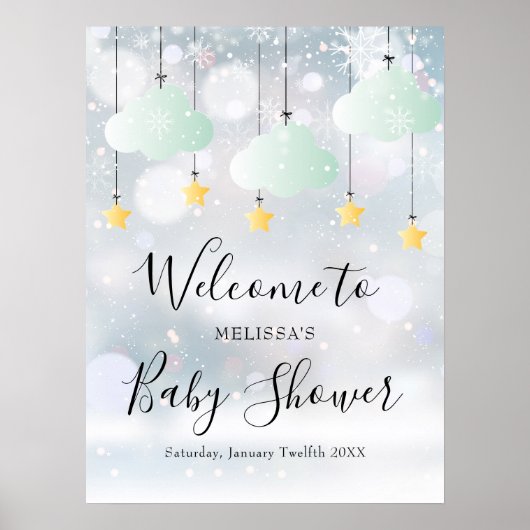 Geslachtsneutraal winter babyshower welkomstbord poster (Voorkant)