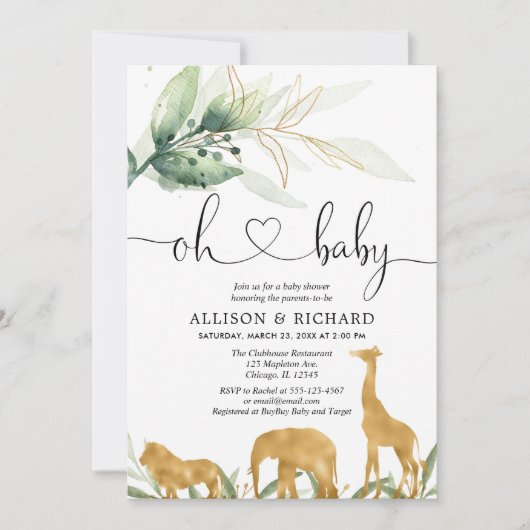 Geslachtsneutrale baby shower voor koppels, safari kaart (Voorkant)