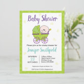 Geslachtsneutrale babyshower kinderwagen kaart (Staand voorkant)