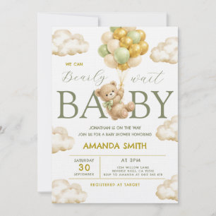 Geslachtsneutrale babyshower uitnodiging met beer