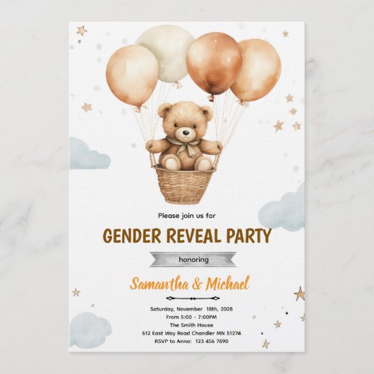 Geslachtsneutrale beren babyshower uitnodiging (Voorkant)