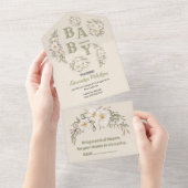 Geslachtsneutrale  bloemig Baby shower All In One Uitnodiging (Afscheurbaar)