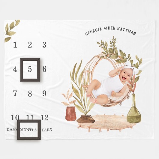 Geslachtsneutrale Boho Baby Milestone Blanket Fleece Deken