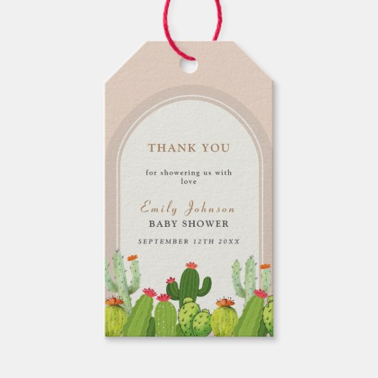 Geslachtsneutrale Boho cactus archa Baby shower Cadeaulabel (Voorkant)