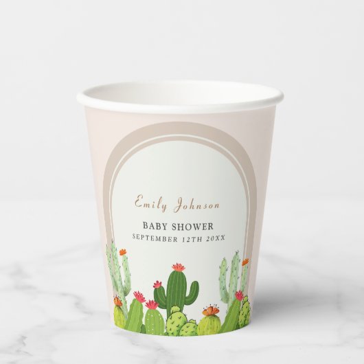Geslachtsneutrale Boho cactus archa Baby shower Papieren Bekers (Voorkant)