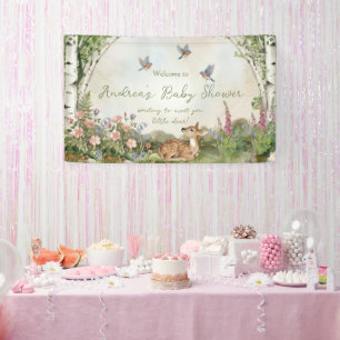 Geslachtsneutrale bosboog en hertenbaby shower spandoek