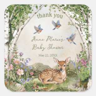 Geslachtsneutrale bosboog en reekalf baby shower vierkante sticker